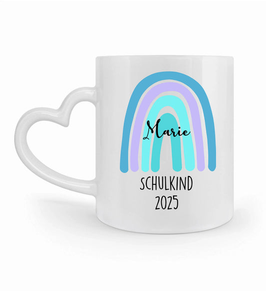 SCHULSTART REGENBOGEN TÜRKIS TASSE